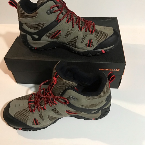 NEW Merrell Deverta Mid Vent WP Boulder/Fiery Red - Picture 3 of 5